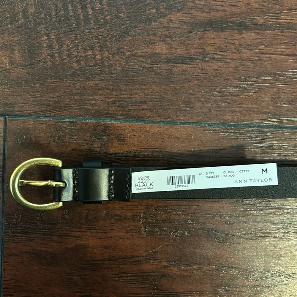 New with tags. Black leather gold buckle belt medium Ann Taylor